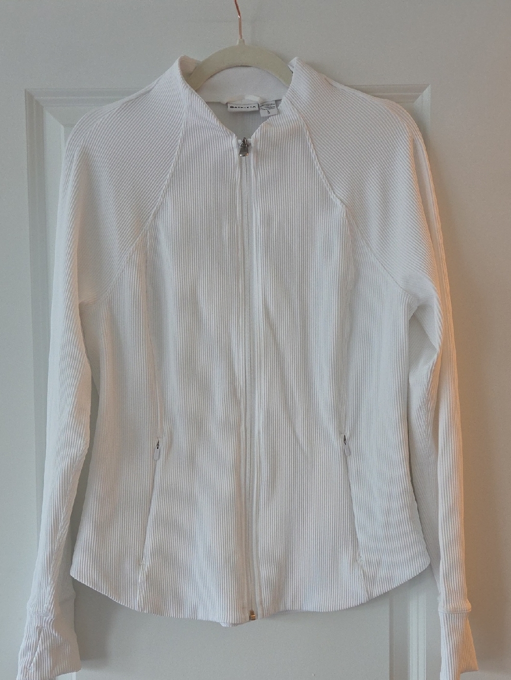 Athletica White Ribbed Zip-Up Athletic Jacket